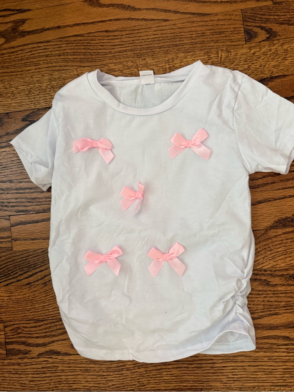 Girls' White Tee with Pink Bow Accents